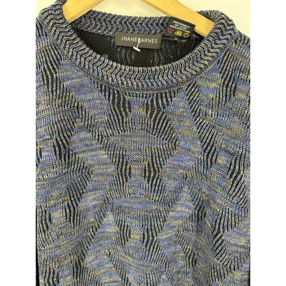 Jhane Barnes VTG Textured Blue Waves Mercerized Cotton Wool Sweater Size L - Picture 4 of 7